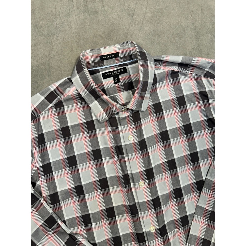Banana Republic Grant Fit Plaid Non Iron Long Sleeve Button Down Shirt Men XL